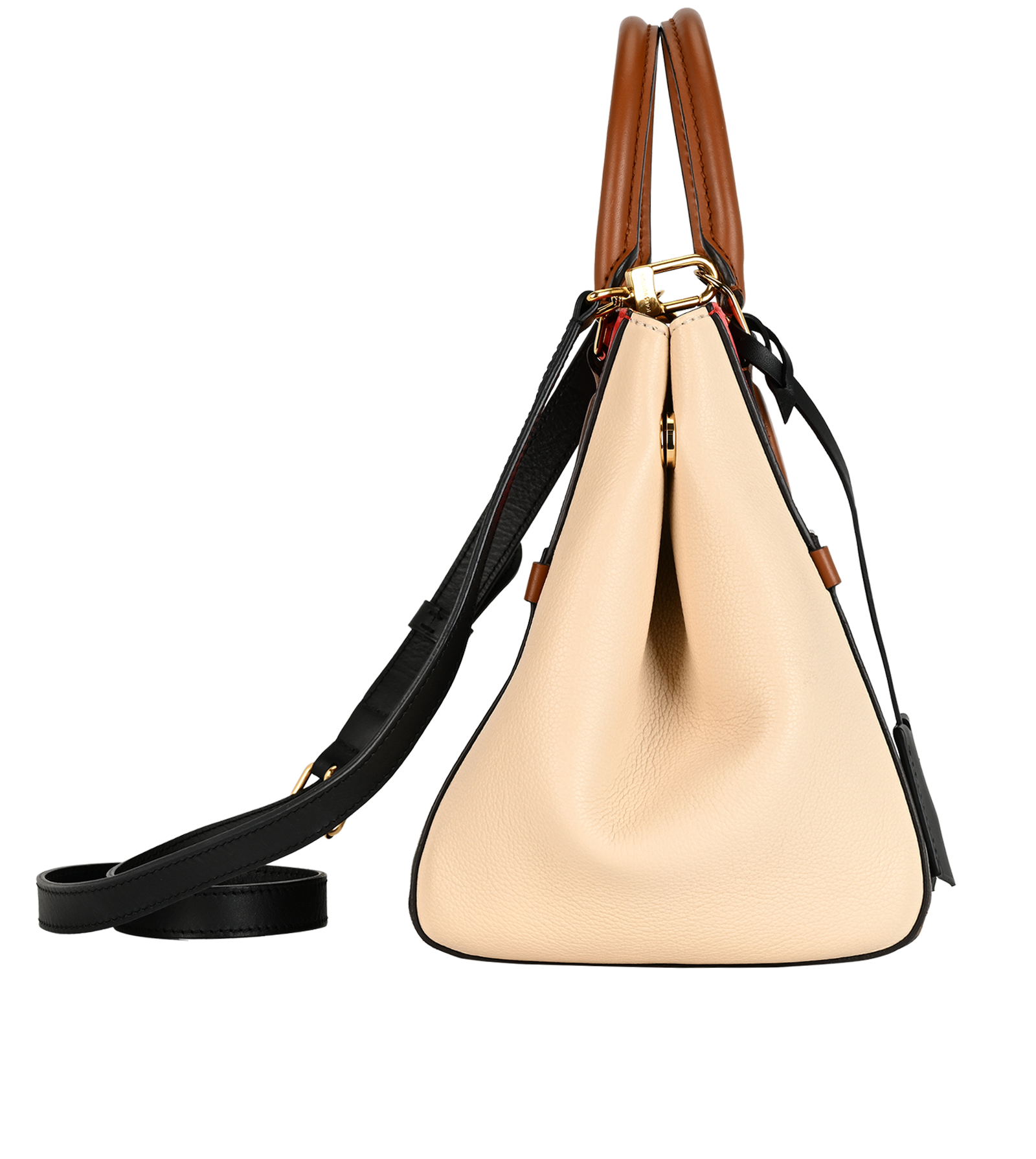 Fold Tote PM, &pound;1,200, Handbags, Brown/Cream/Red, Canvas/Leather, Side view